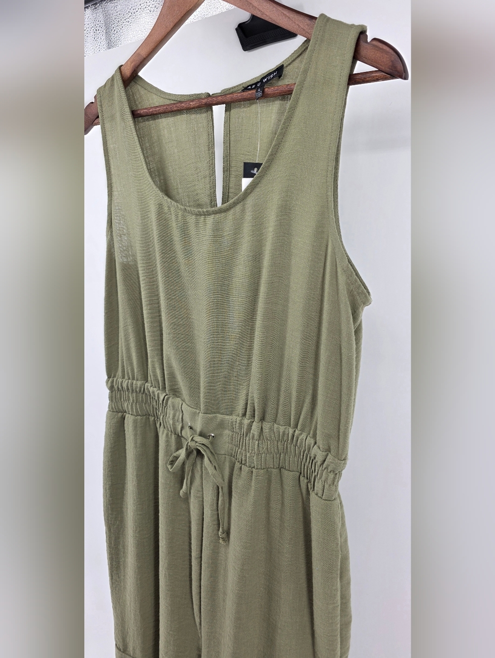 As U Wish Juniors' Olive Green Drawstring Waist Cargo Jumpsuit - Size Large - Picture 5 of 16